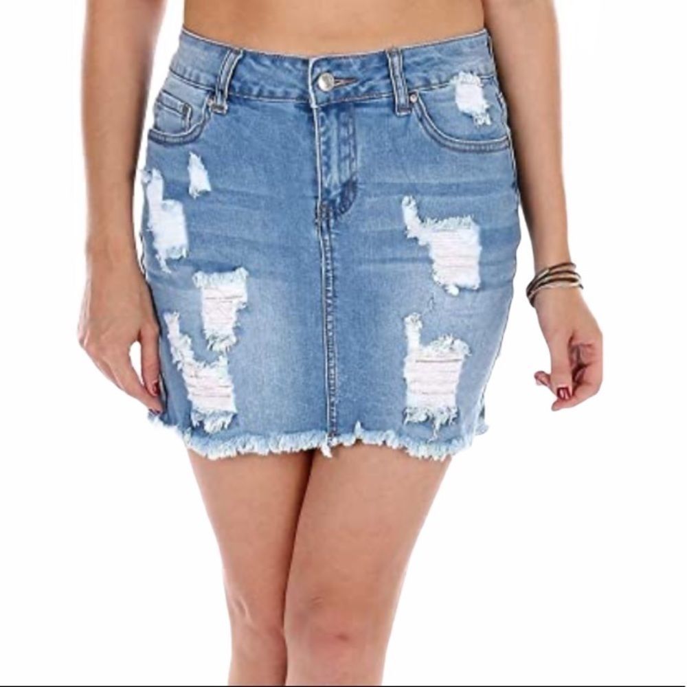 WAX JEAN Distressed Denim Mini Skirt